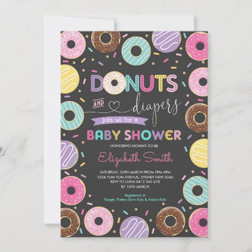 Donuts  Diapers Donuts Baby Shower Chalkboard Invitation