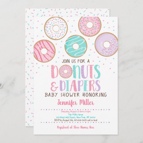 Donuts  Diapers Pink Baby Shower Invitation