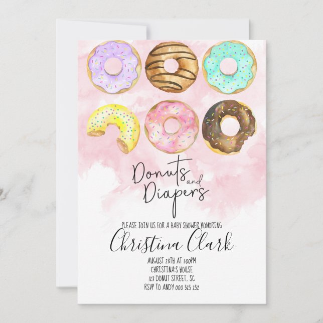Donuts & Diapers Pink Donut Baby Shower Invitation (Front)