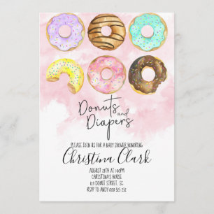 Donuts & Diapers Pink Donut Baby Shower Invitation