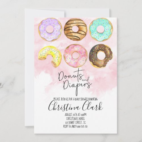 Donuts  Diapers Pink Donut Baby Shower Invitation