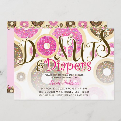 Donuts  Diapers Pink Sprinkles Baby Shower Invitation