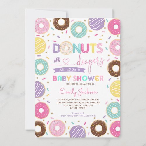 Donuts  Diapers  Rainbow Donuts Baby Shower Invitation