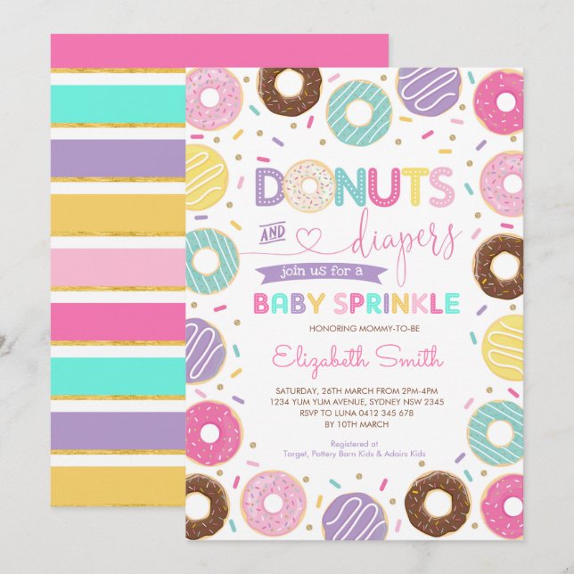 Donuts & Diapers | Rainbow Donuts Baby Sprinkle Invitation (Front/Back)