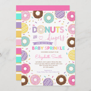Donuts & Diapers Rainbow Donuts Baby Sprinkle Invitation