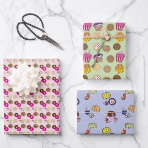 Donuts, doughnuts, cakes, pies, cupcakes wrapping paper sheets