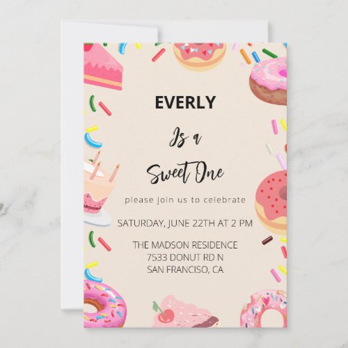 Donuts First Birthday Party Invitation