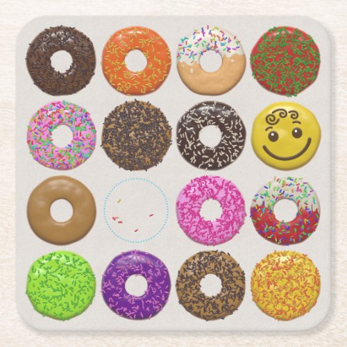 Donuts for all square paper coaster