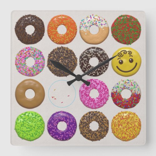 Donuts for all square wall clock