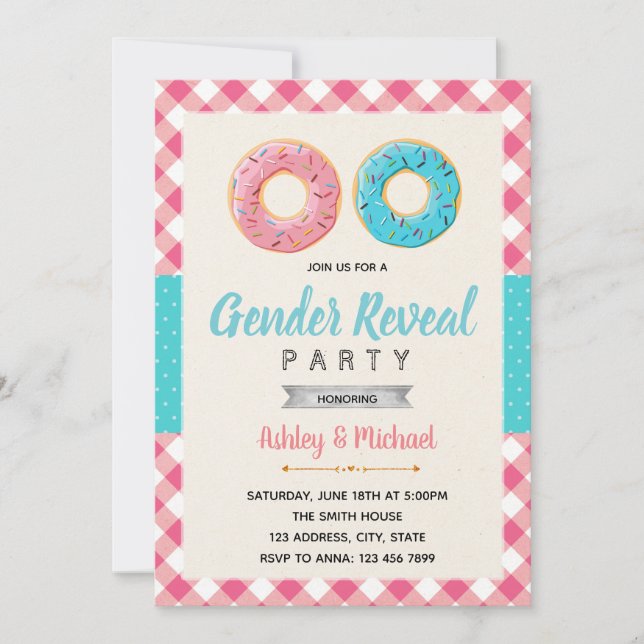 Donuts gender reveal party invitation (Front)
