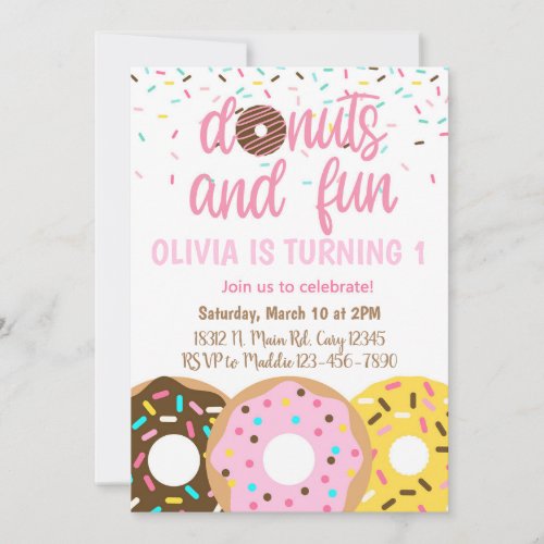 Donuts girl birthday invitation donut  sprinkles invitation