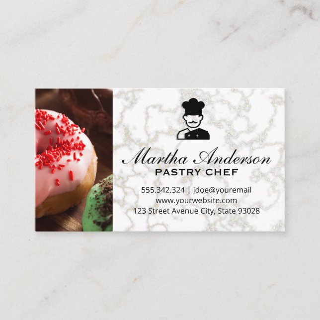 Donuts  | Gold White Marble | Black Marble Business Card (Front)