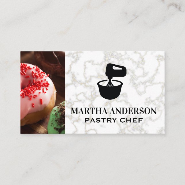 Donuts  | Gold White Marble | Mixing Bowl Business Card (Front)