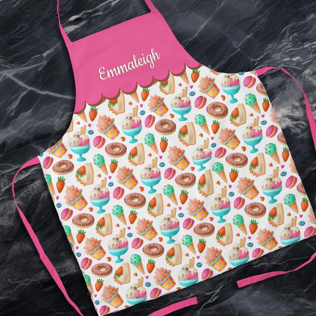 Donuts Ice Cream Desserts Pattern Monogram Apron (Creator Uploaded)