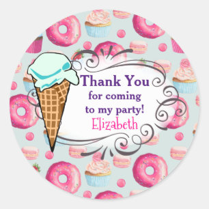 Donuts Macarons And Cupcake Party Thank You Classic Round Sticker