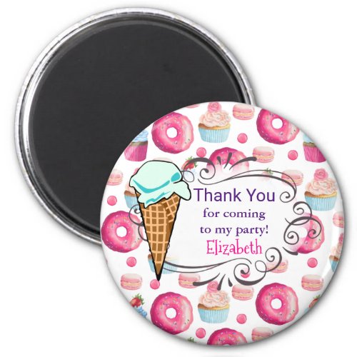 Donuts Macarons And Cupcake Party Thank You Custom Magnet