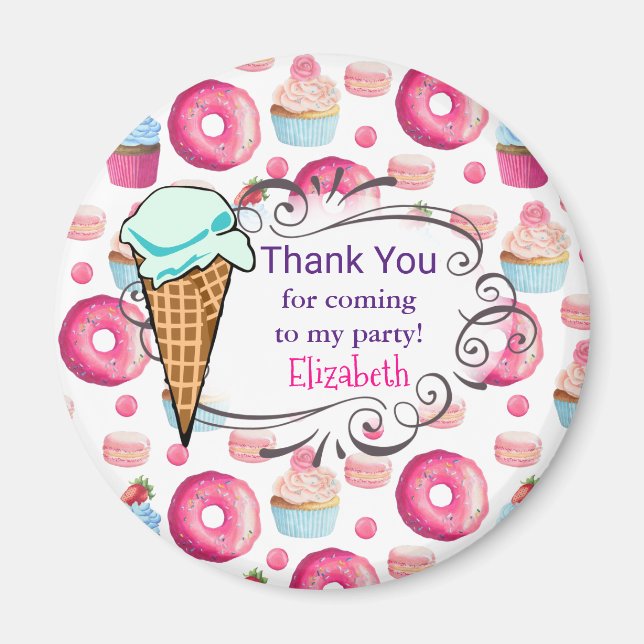 Donuts Macarons And Cupcake Party Thank You Custom Magnet (Front)