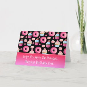 Donuts Macarons And Cupcake Pattern Happy Birthday Card