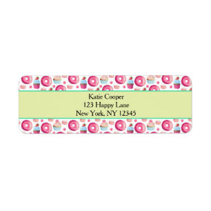 Donuts Macarons And Cupcake Pattern In Watercolor Label