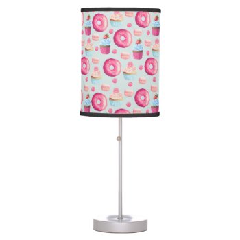 Donuts Macarons And Cupcake Pattern In Watercolor Table Lamp by Mirribug at Zazzle