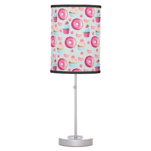 Donuts Macarons And Cupcake Pattern In Watercolor Table Lamp