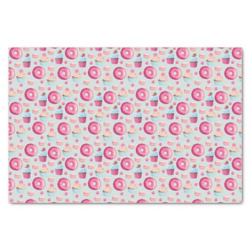 Donuts Macarons And Cupcake Pattern In Watercolor Tissue Paper