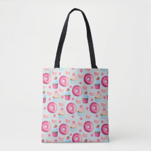 Donuts Macarons And Cupcake Pattern In Watercolor Tote Bag