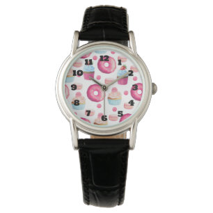 Donuts Macarons And Cupcake Pattern In Watercolor Watch