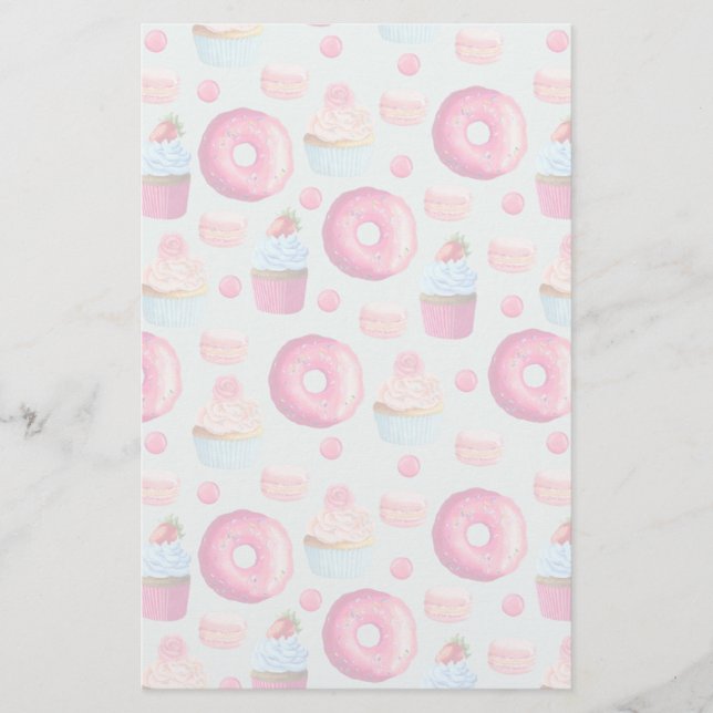 Donuts Macarons And Cupcake Pattern Stationery (Front)
