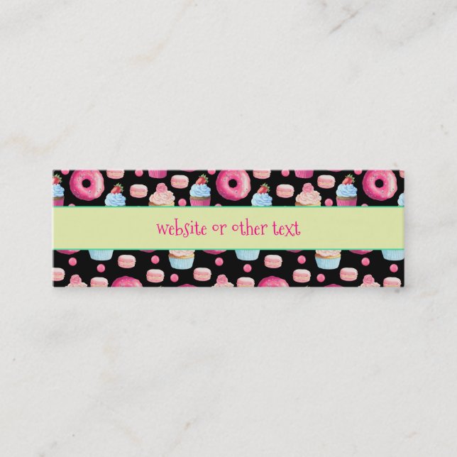 Donuts Macarons And Cupcake Pattern Website Mini Business Card (Front)
