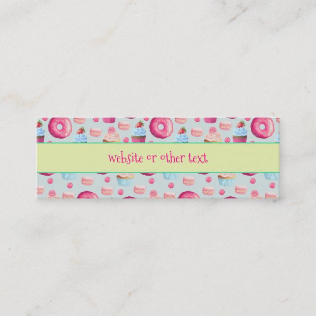 Donuts Macarons And Cupcake Pattern Website Mini Business Card (Front)