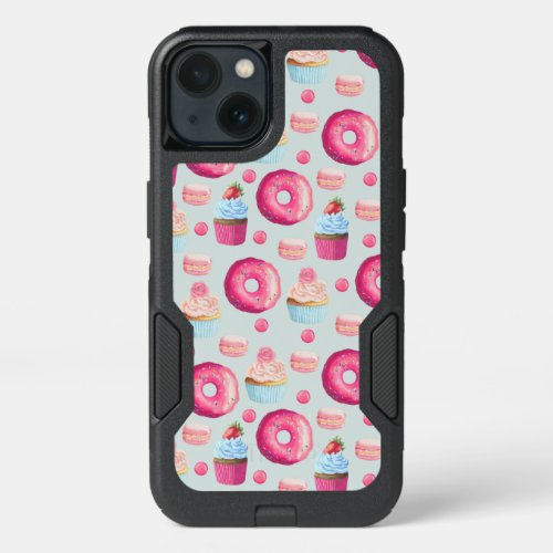 Donuts Macarons And Cupcake Sweet Treats Pattern iPhone 13 Case