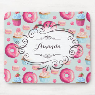 Donuts Macarons And Cupcake Whimsical Personalized Mouse Pad
