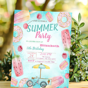 Donuts,Macaroons,Ice cream Bike Birthday Party Invitation