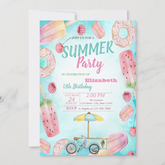 Donuts,Macaroons,Ice cream Bike Birthday Party Invitation (Front)