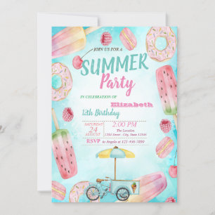 Donuts,Macaroons,Ice cream Bike Birthday Party Invitation