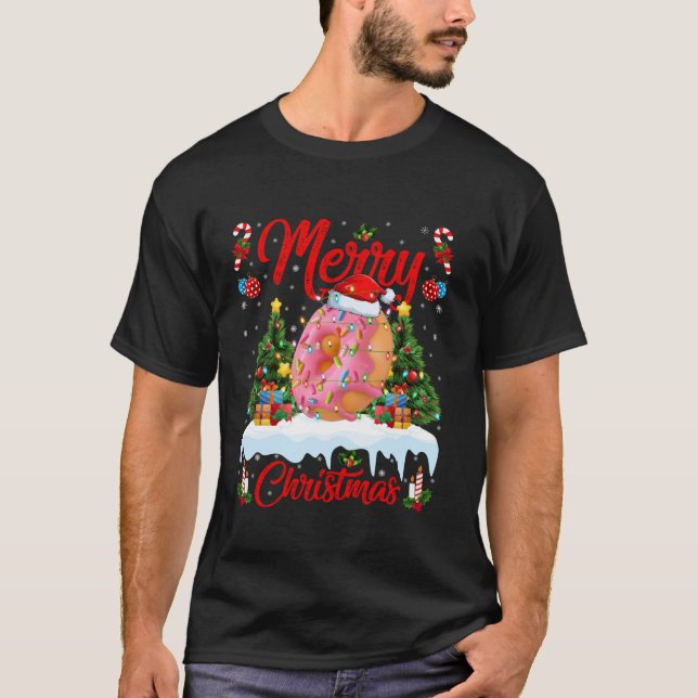 Donuts Merry Christmas Tree Lights Fast Food Donut T-Shirt (Front)