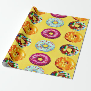 Donuts on yellow wrapping paper