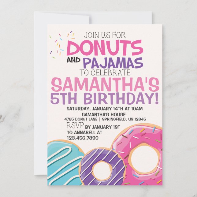 Donuts & Pajamas Birthday Invitation | 5x7 (Front)