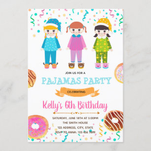 Donuts pajamas birthday party invitation
