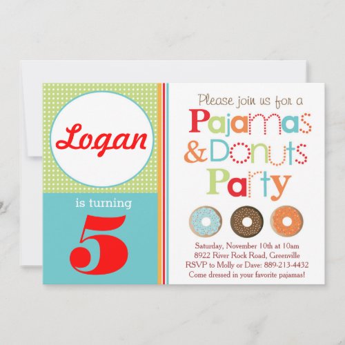 Donuts  Pajamas Party Invitation Boys