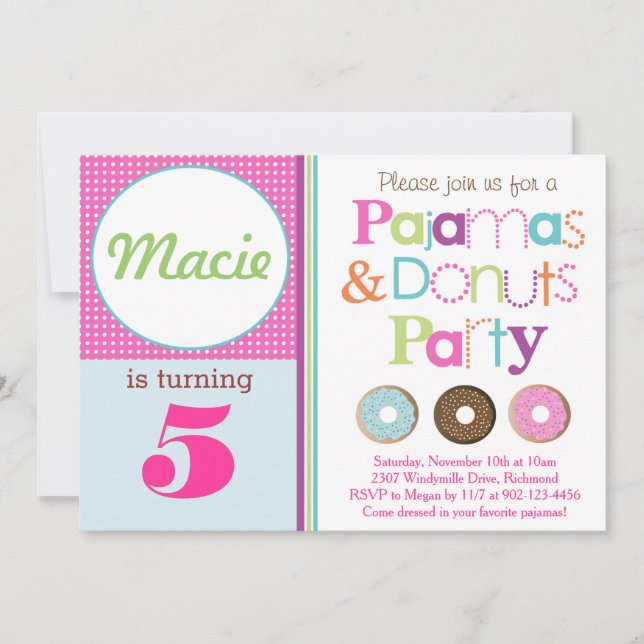 Donuts & Pajamas Party Invitation (Pink) (Front)