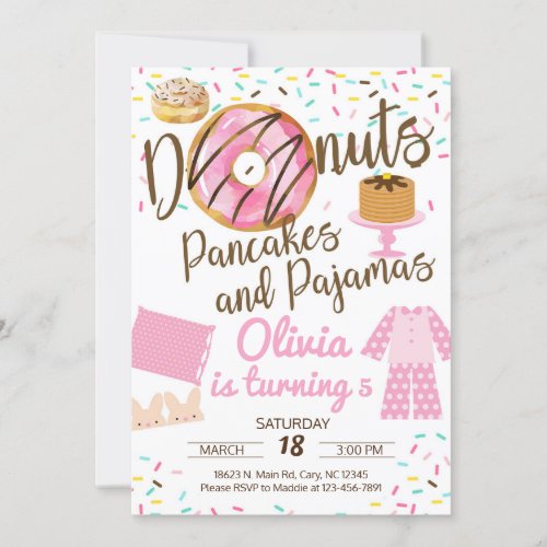 Donuts pancake and pajamas sleepover invitation invitation