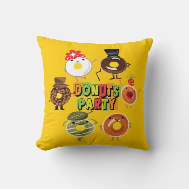 Donuts Party Throw Pillow (Front)