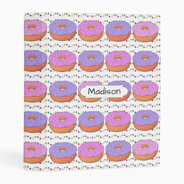 Donuts Pattern custom name mini binder (Front/Spine)