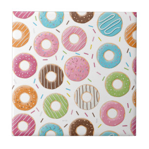 Donuts pink blue and bites chocolate pattern ceramic tile
