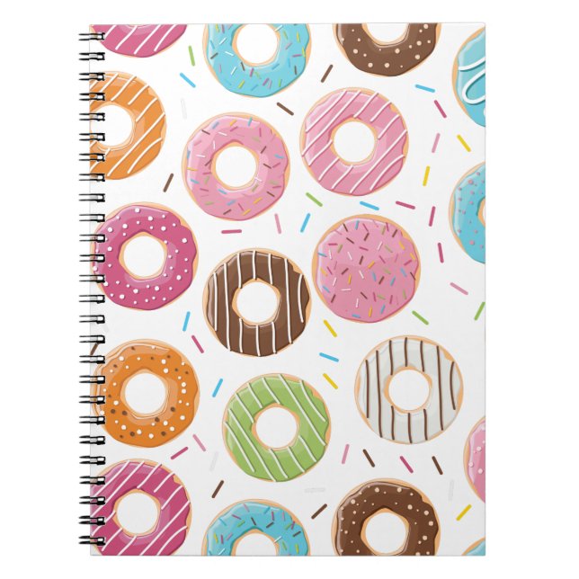 Donuts pink blue and bites chocolate pattern notebook (Front)