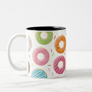 Donuts pink blue and bites chocolate pattern Two-Tone coffee mug