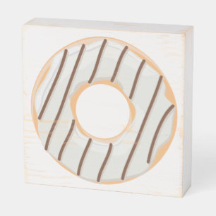 Donuts pink blue and bites chocolate pattern wooden box sign