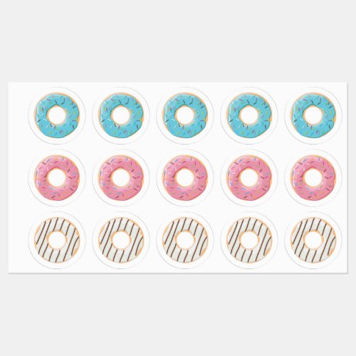 Donuts pink blue and bites cream 3x set labels